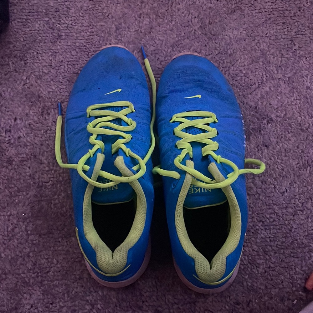 Neon green and blue Nike shoes for sale !!
